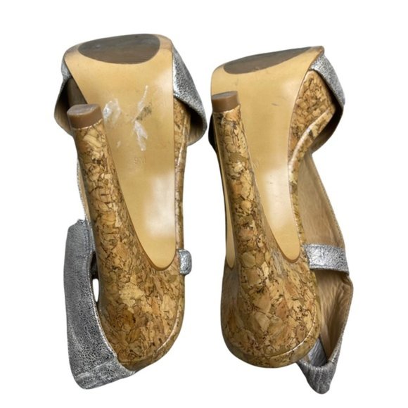 DIANE VON FURSTENBERG Zia Metallic Crisscross Cork Platform Sandal Heel Size 9M - Picture 6 of 10